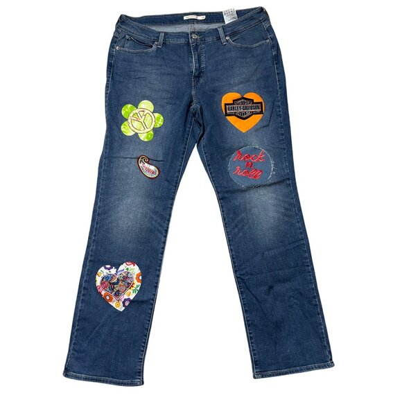 Levis Womens 18W 414 Relaxed Straight Jeans With Fun Colorful Patches Denim - Picture 8 of 8